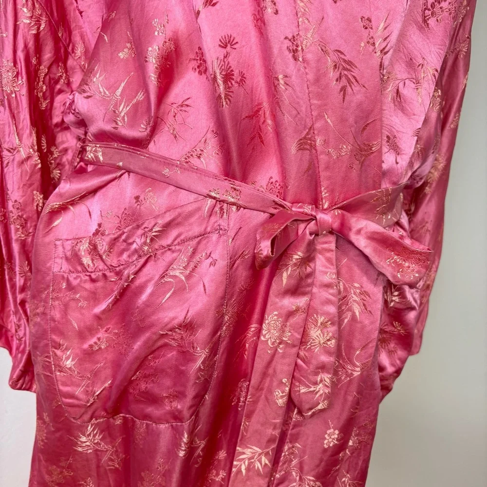 ESME Vintage Asian Oriental Embroidered Jacquard Long Silk Belted Kimono Robe M - Picture 7 of 16